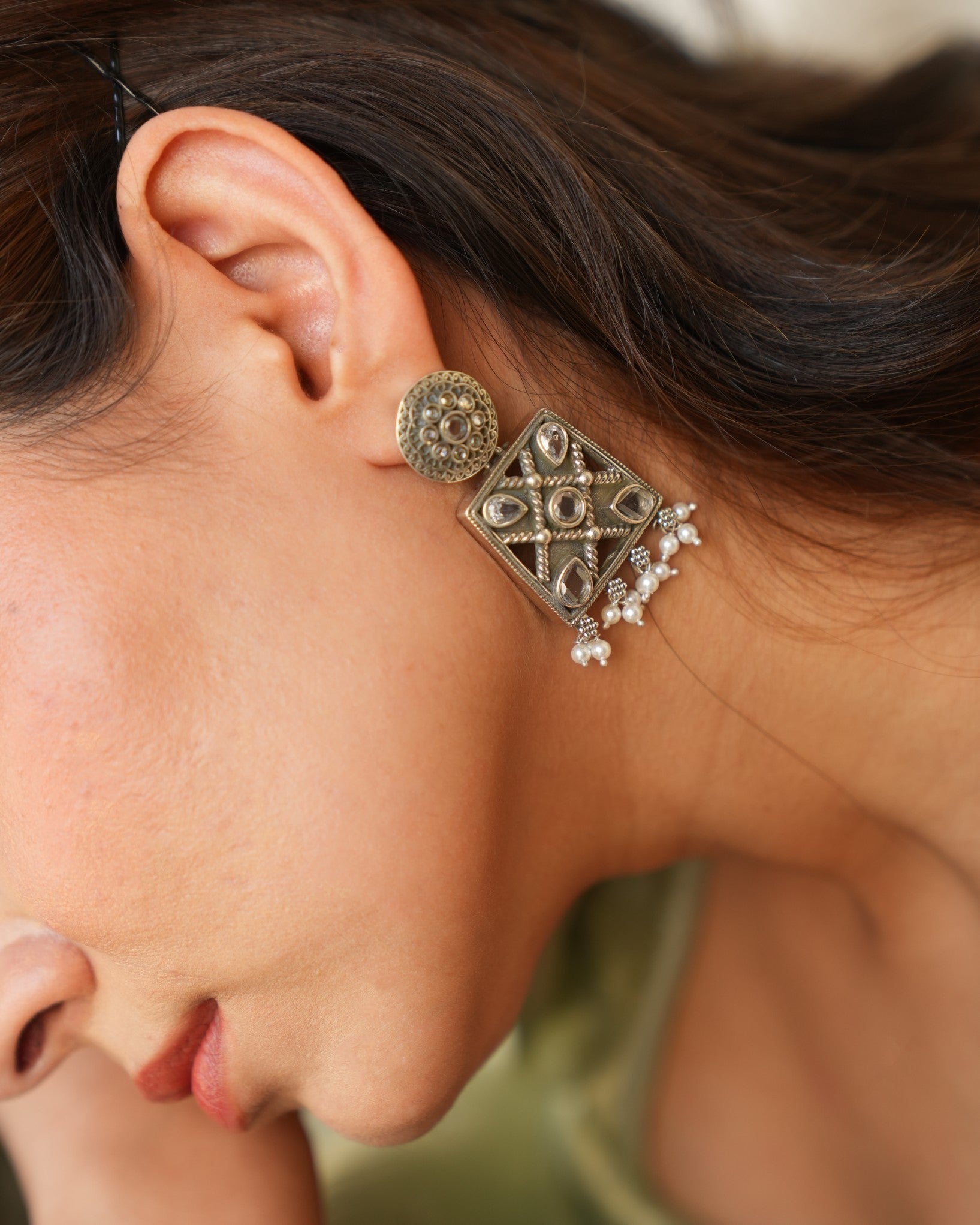 Contemporary Oxidised Silver Earrings